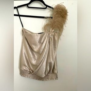 One shouldered top with feathers